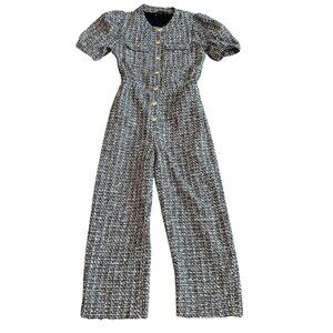 English Factory Short Sleeve Tweed Jumpsuit Cropped Length Gold Size Medium